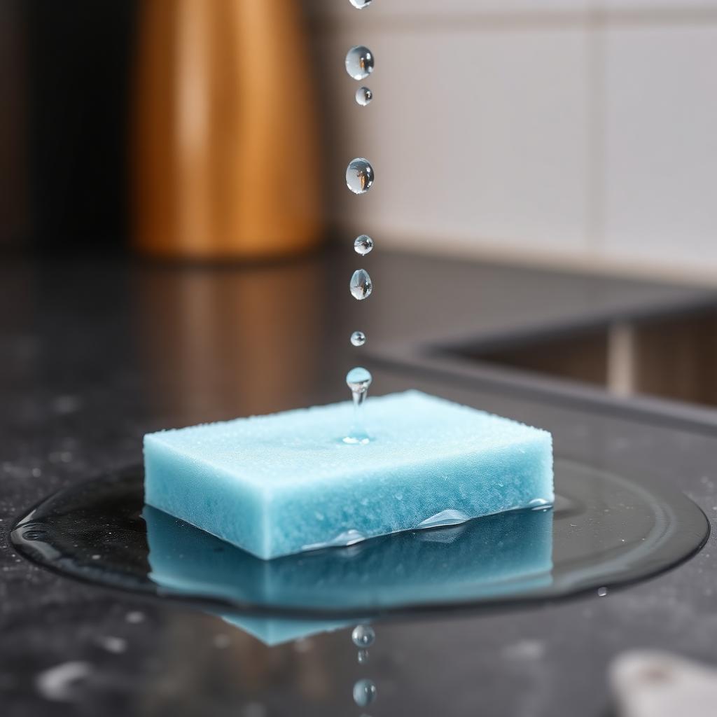 iscricrass sponge absorbing water on a countertop